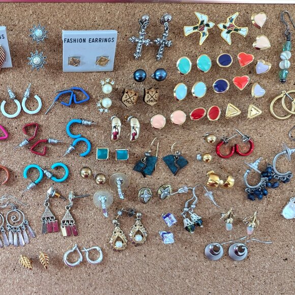 Lot of Small Earrings, 64 Pairs Dainty Earrings for Pierced Ears, Jewelry Lot - Picture 3 of 14